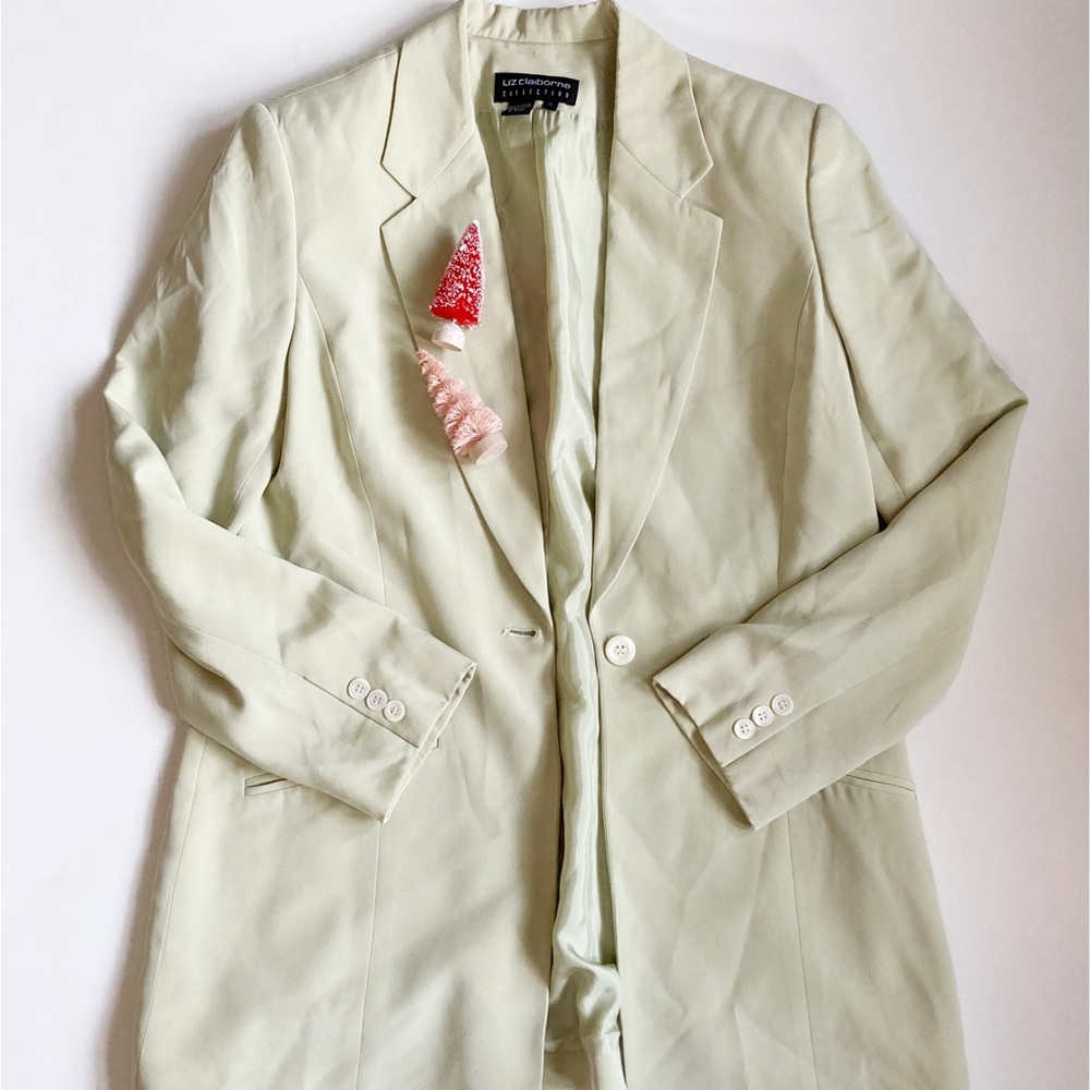 Vintage Silk Blazer // Light Green // size 14